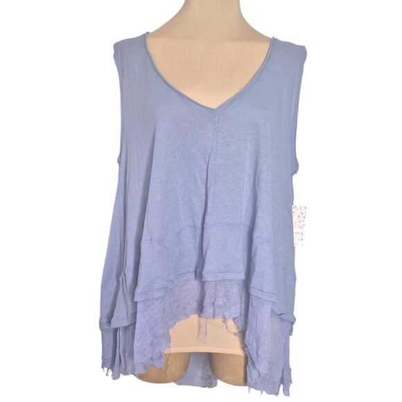 Free People We The Free Lilac Peachy Tee Lace Hem V-Neck Tank Top Size XS - Picture 2 of 4